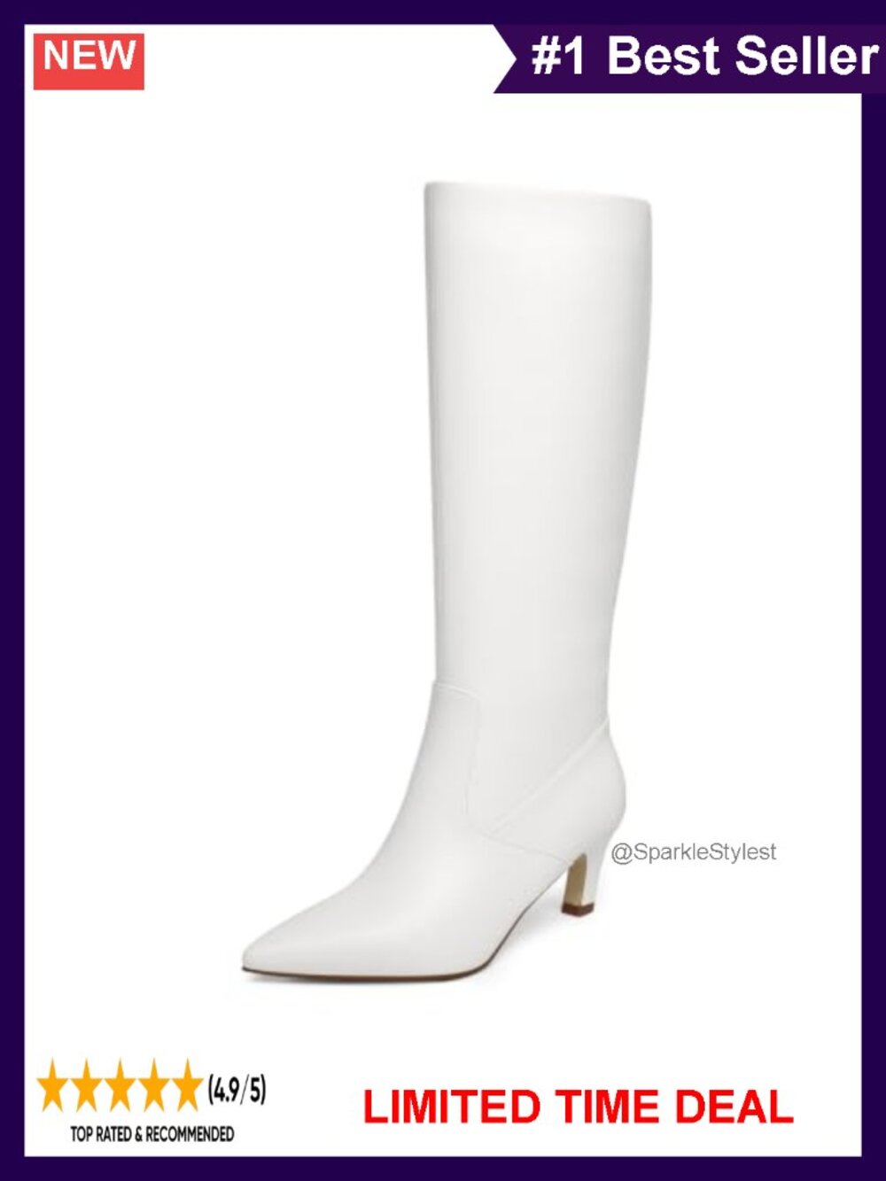 Faux Leather Kitten Heel Knee High Boots Pointed Toe Tall Boots